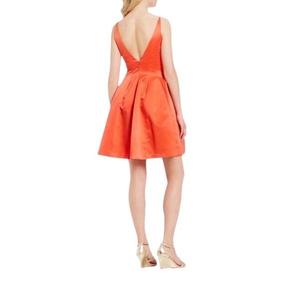 Badgley Mischka Coral Nikki Sleeveless Fit & Flare Satin Mini Cocktail Dress NWT - Picture 2 of 8